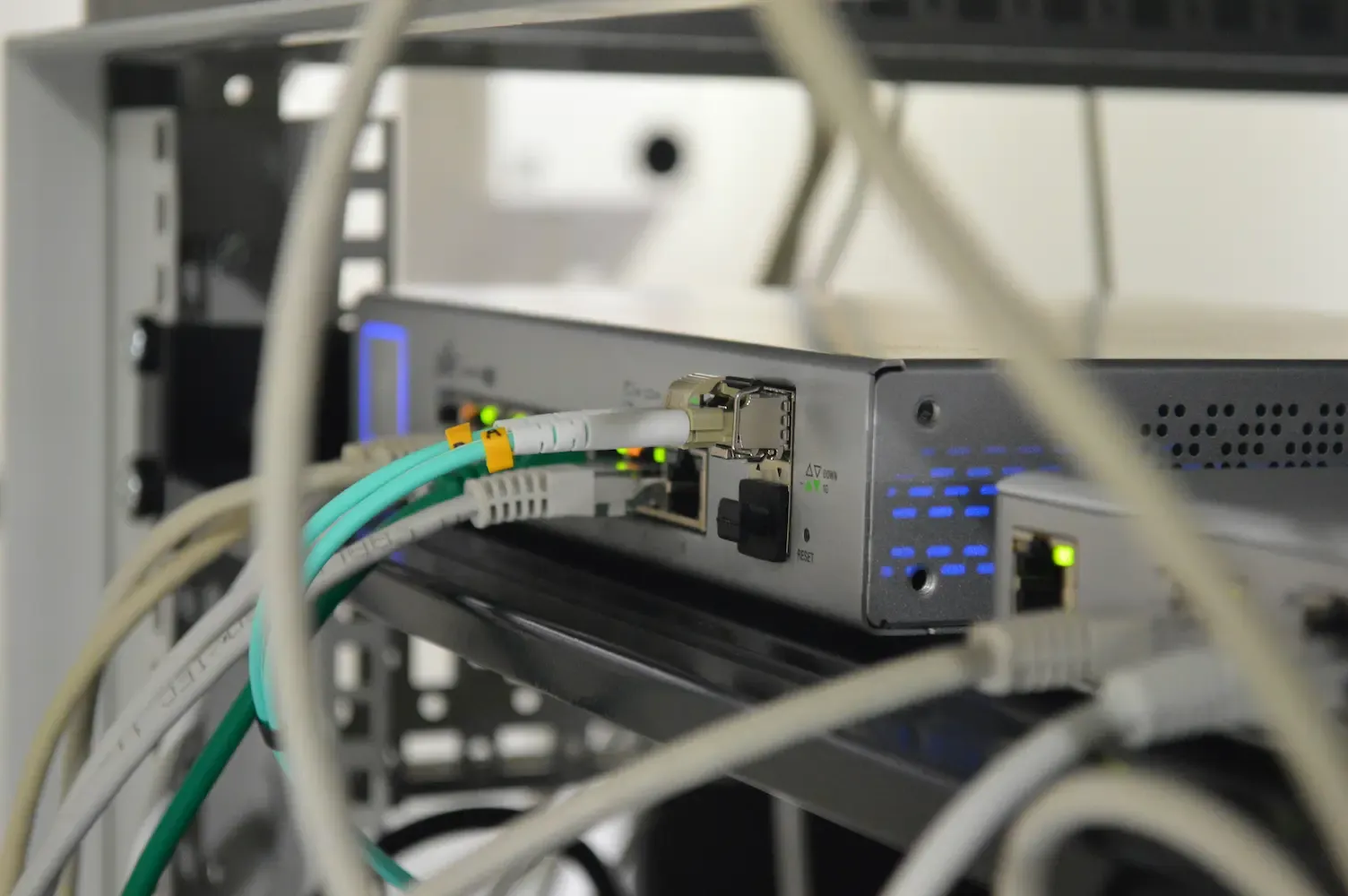 A server picture with cables connected